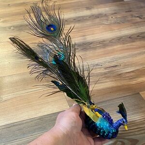 Peacock Sequined Bird Long Feather Tail Clip-On Peacock Christmas Plant Ornament